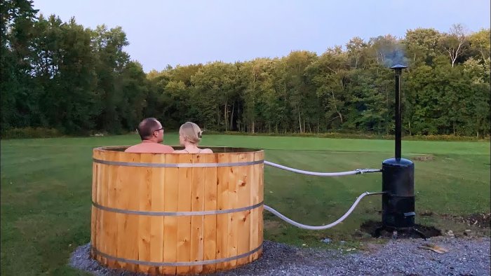 How to make a wooden bathtub heated from a firewood boiler
